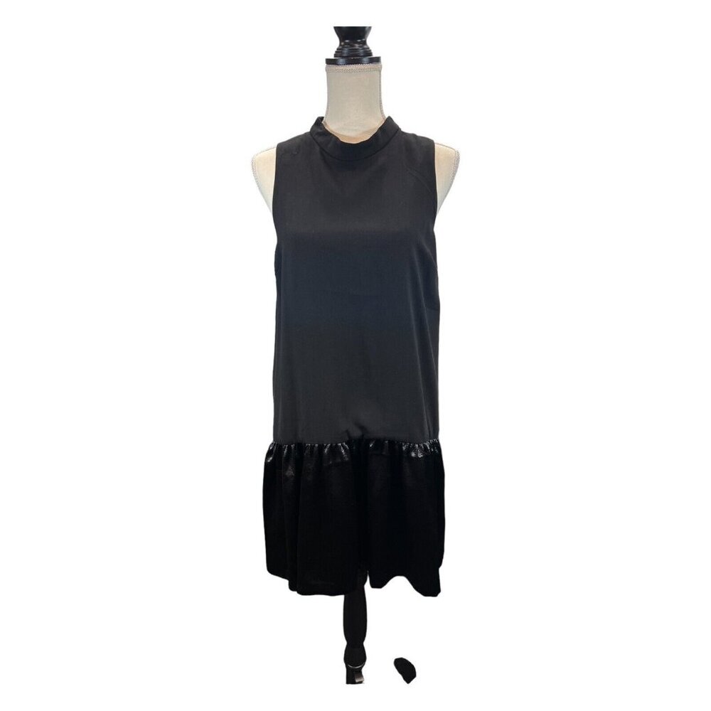 English Factory Dress Womens M Black Midi Drop Waist Satin Hem Witchy Whimsigoth